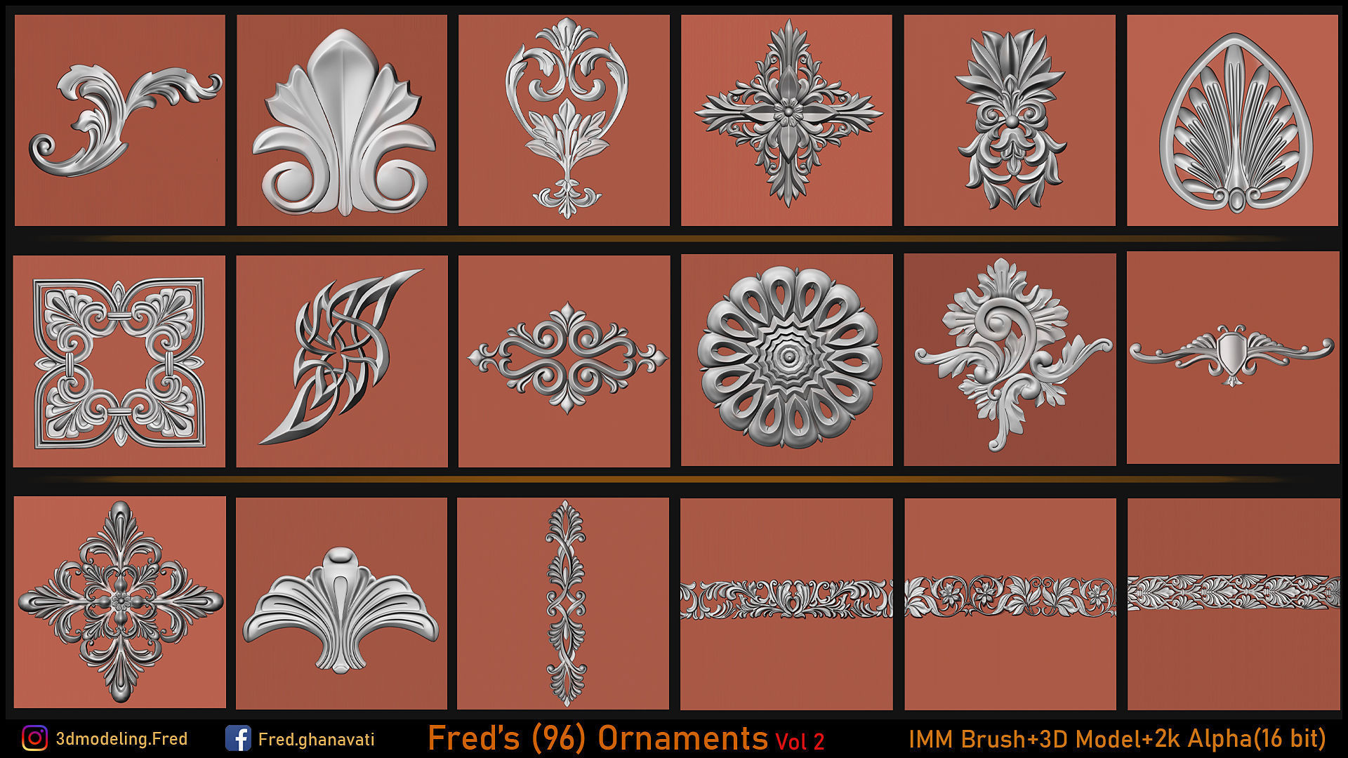 Fred 96 Ornament IMMBRUSH 3dModels Vol 2 Low-poly 3D model_6