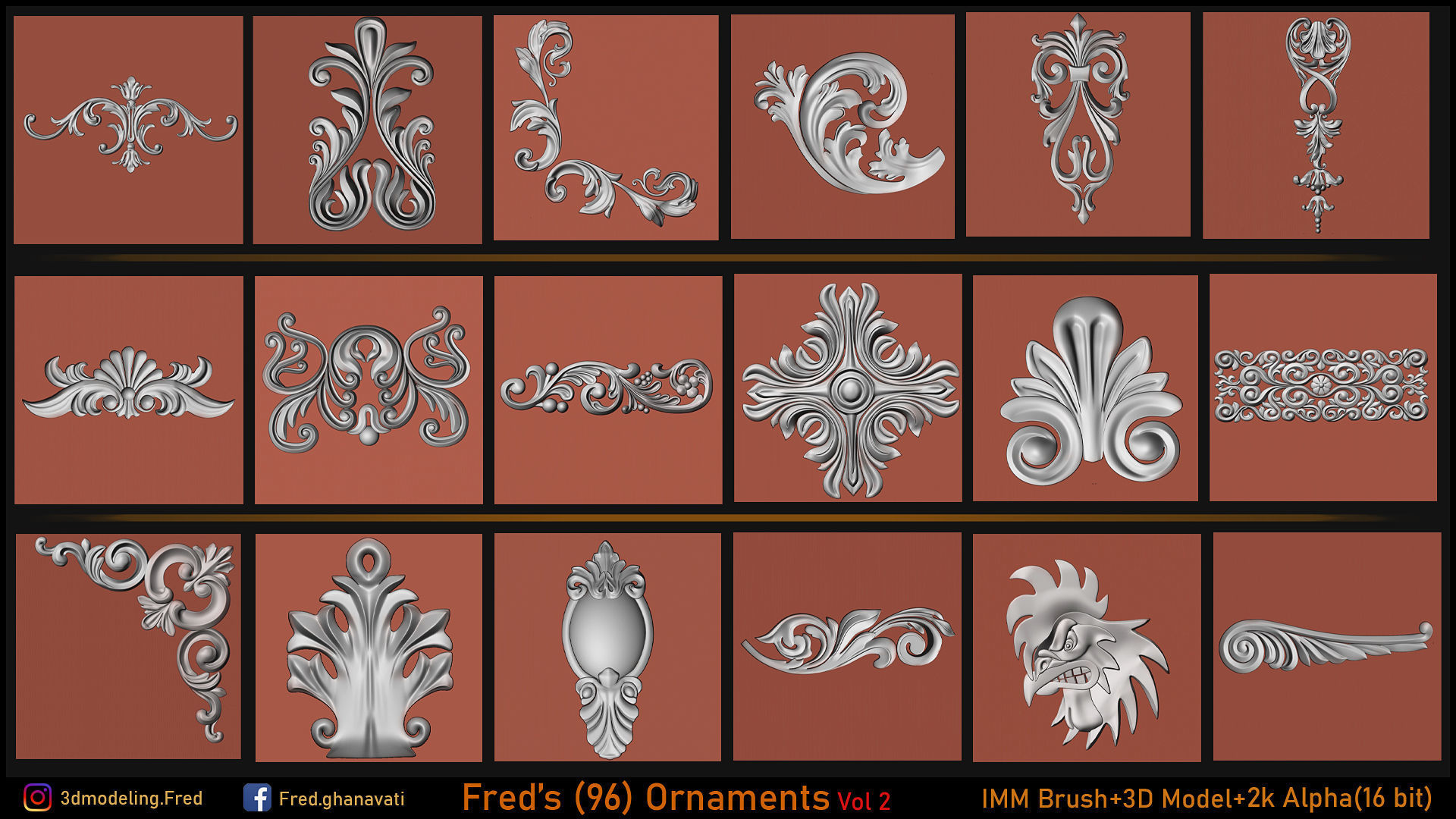 Fred 96 Ornament IMMBRUSH 3dModels Vol 2 Low-poly 3D model_5