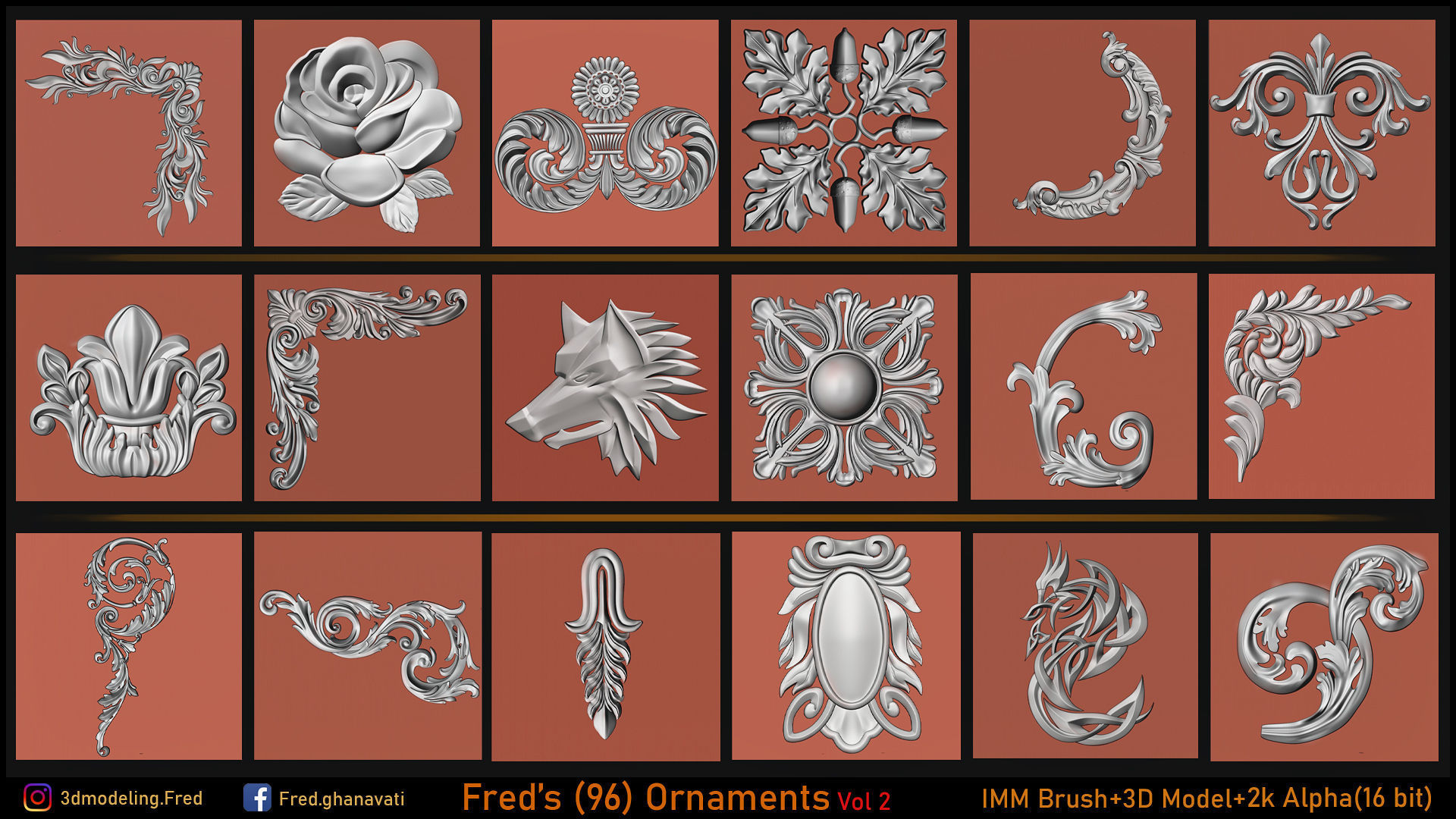 Fred 96 Ornament IMMBRUSH 3dModels Vol 2 Low-poly 3D model_3