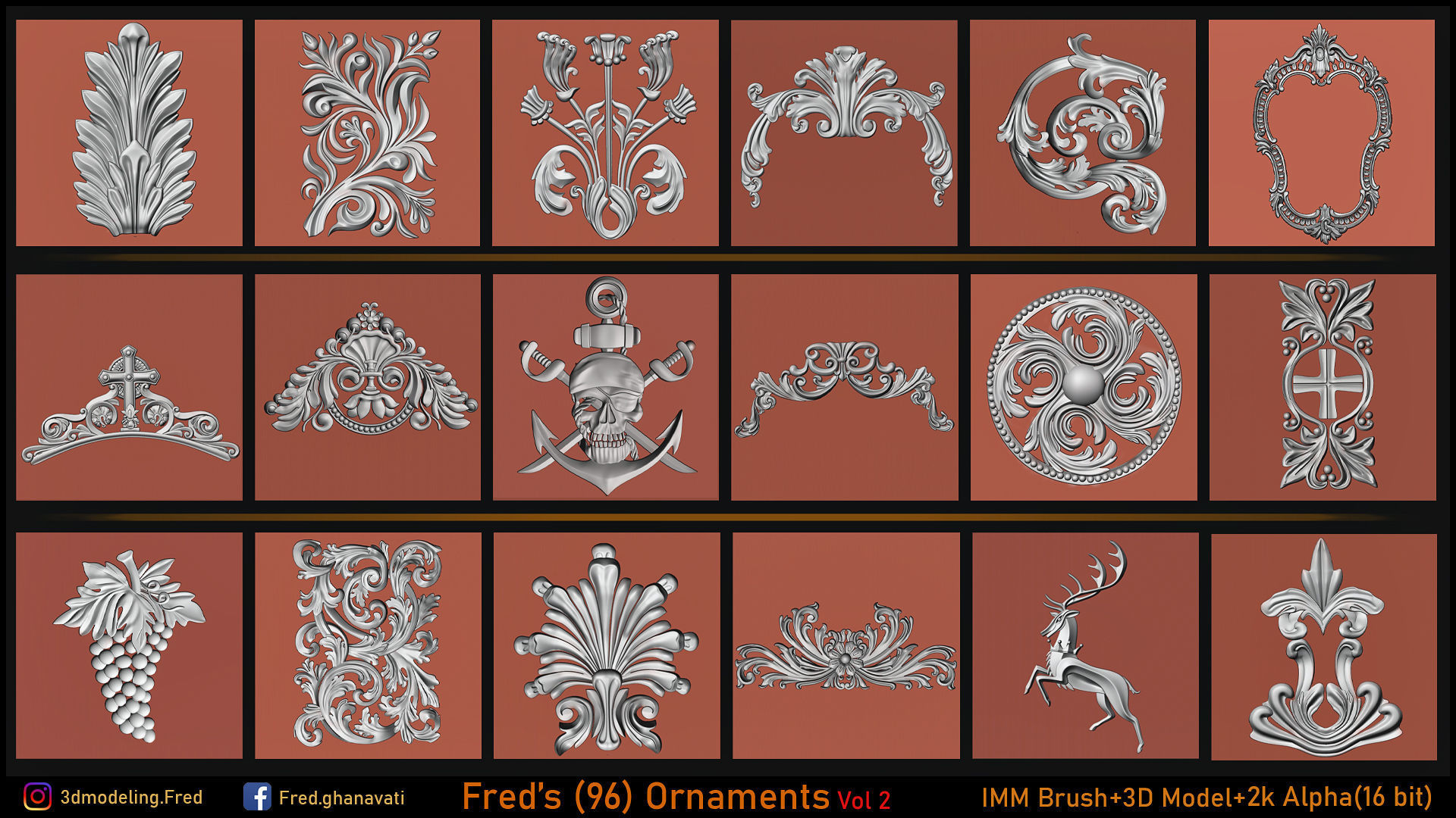 Fred 96 Ornament IMMBRUSH 3dModels Vol 2 Low-poly 3D model_2