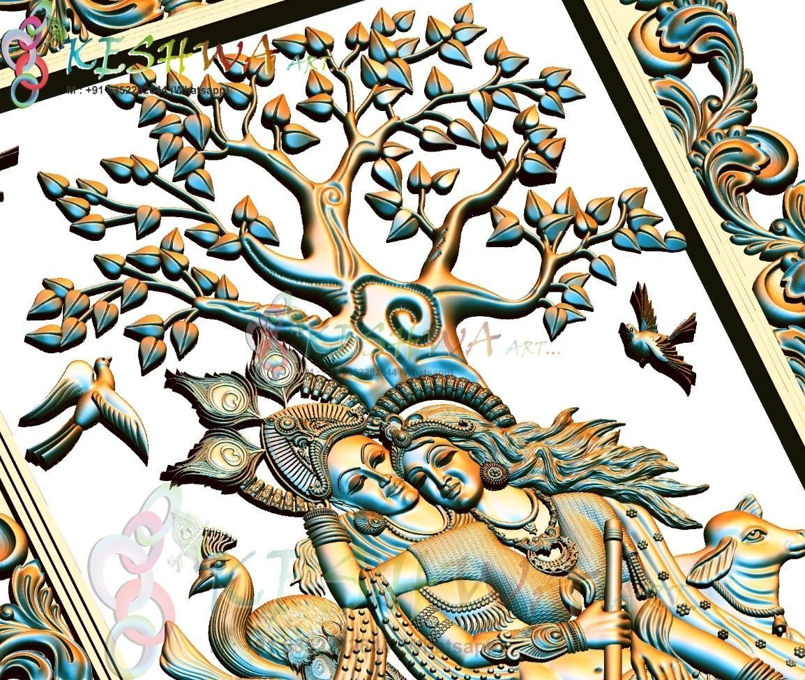 krishna 3d model and lakshmi wood carving 3D model_4