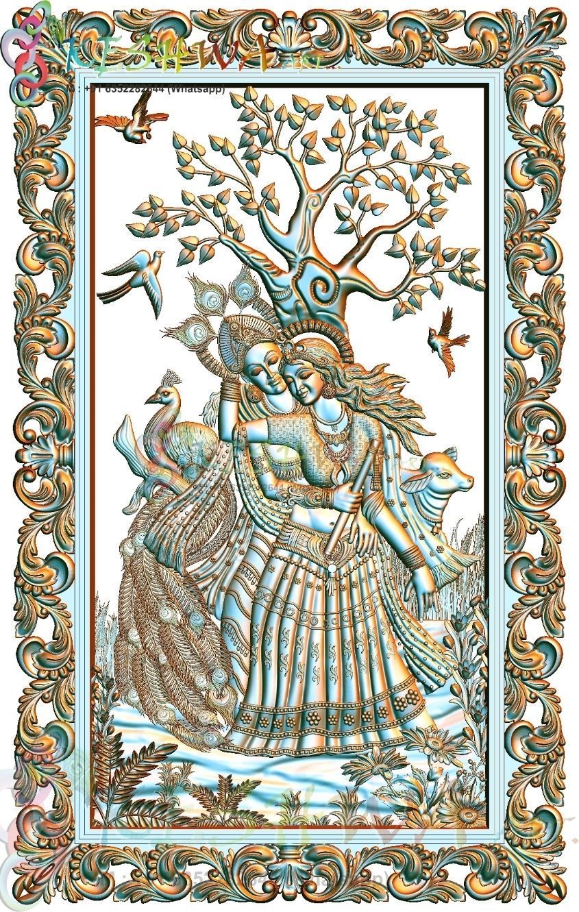 krishna 3d model and lakshmi wood carving 3D model_1