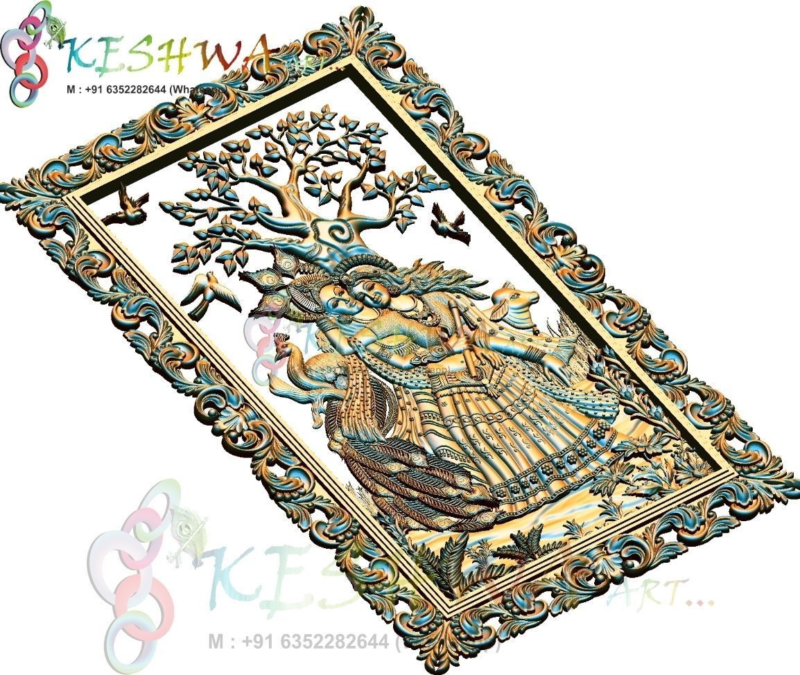 krishna 3d model and lakshmi wood carving 3D model_2