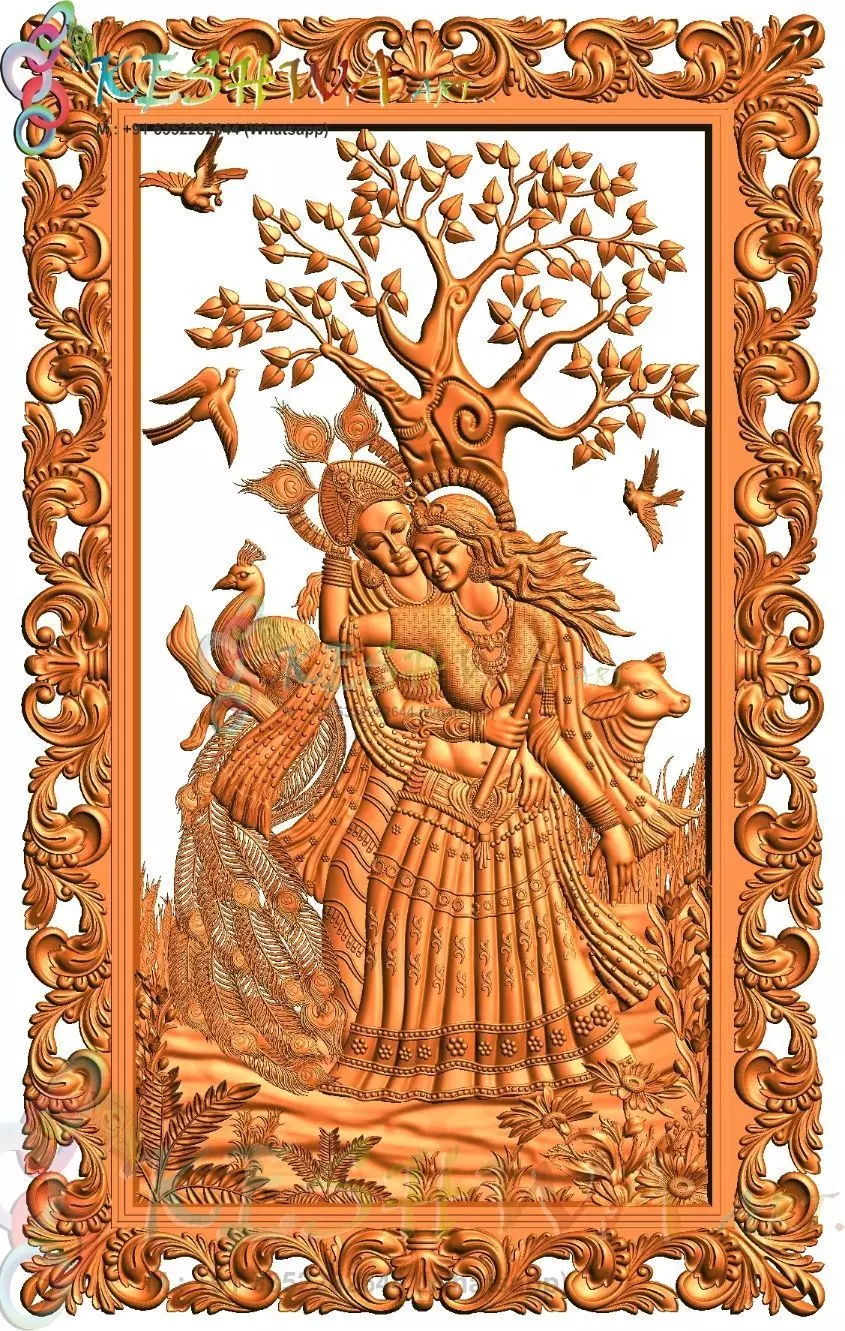 krishna 3d model and lakshmi wood carving 3D model_0