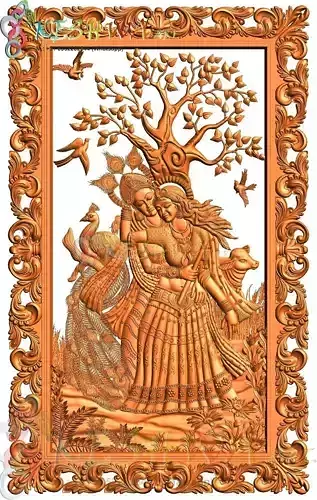 krishna 3d model and lakshmi wood carving