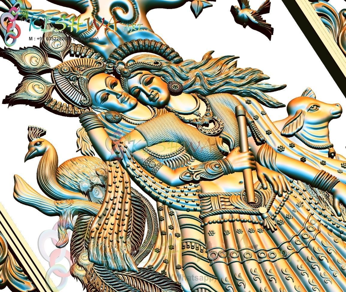 krishna 3d model and lakshmi wood carving 3D model_3