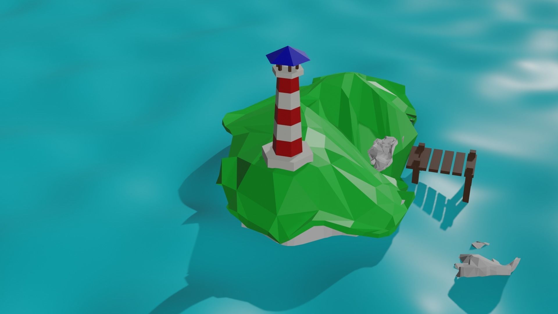 Island with a lighthouse Low-poly 3D model_1