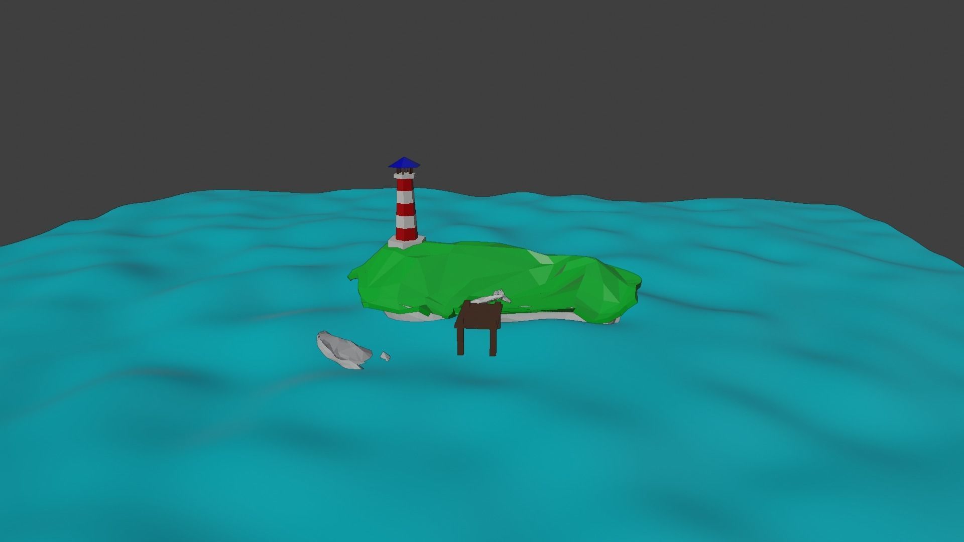 Island with a lighthouse Low-poly 3D model_4