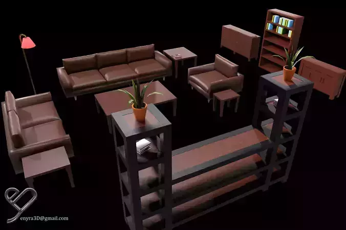 Modular Low Poly Livingroom Assets - PBR -