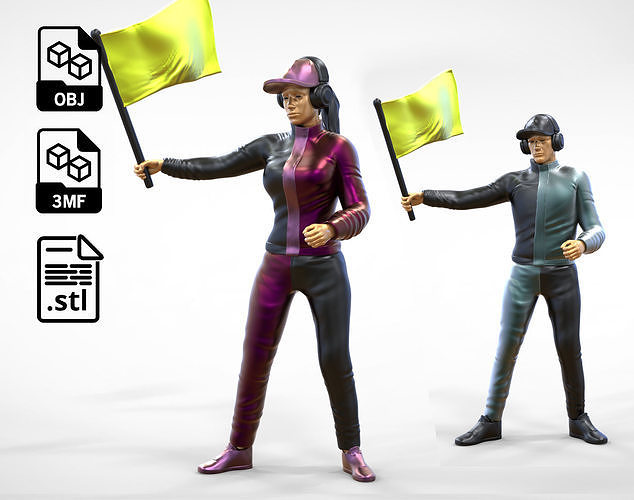 N3 Race Marshal with flag 3D man and woman 3D print model