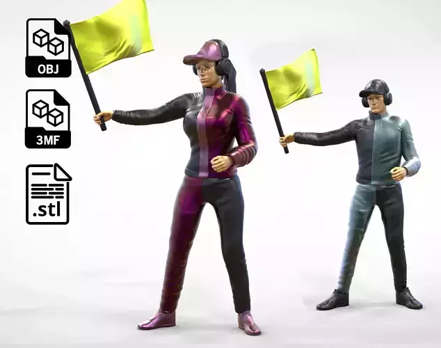 N3 Race Marshal with flag 3D man and woman 3D print model