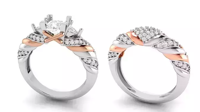 Engagement Ring with Matching Band For Couple 