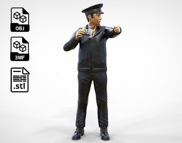U-boat Captain with Binoculars 3D print model