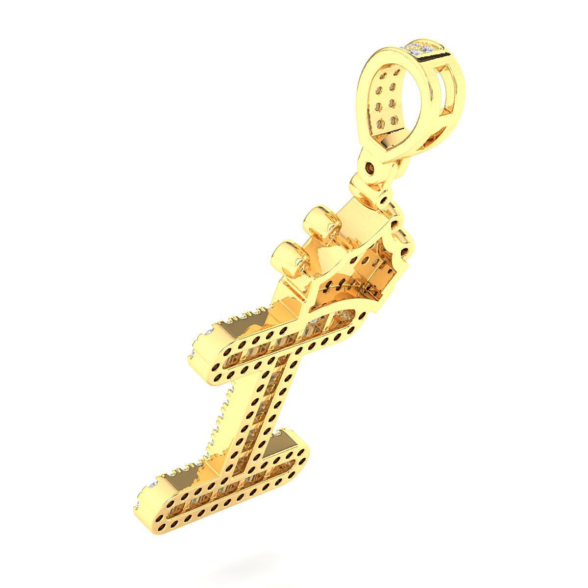 Crown Initial  I  Letter Pendant 3D print model_9