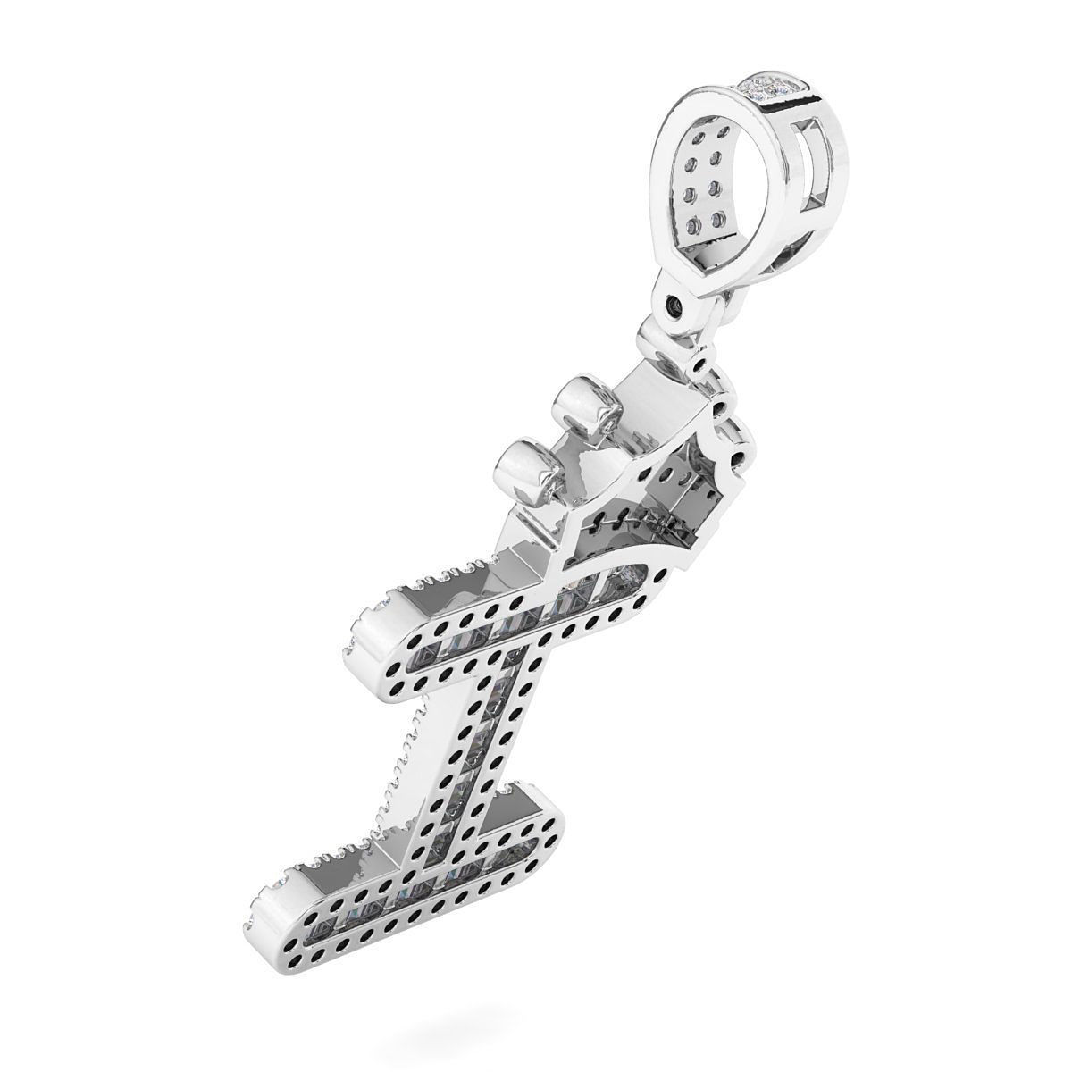 Crown Initial  I  Letter Pendant 3D print model_7