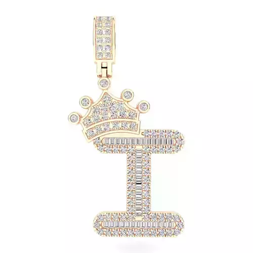 Crown Initial  I  Letter Pendant