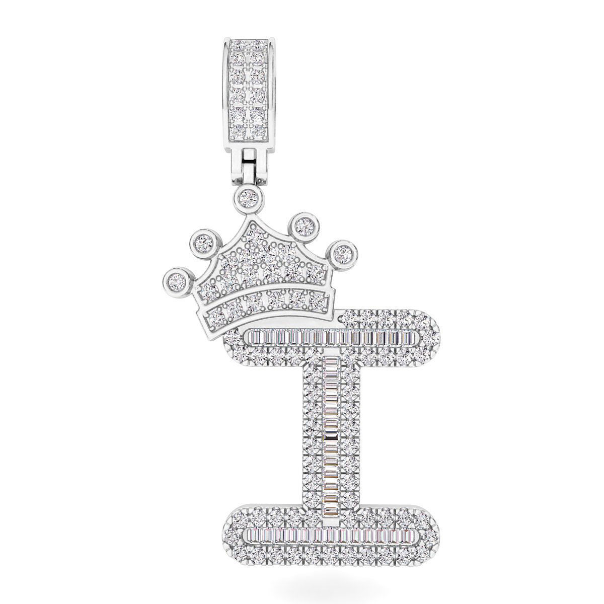 Crown Initial  I  Letter Pendant 3D print model_1