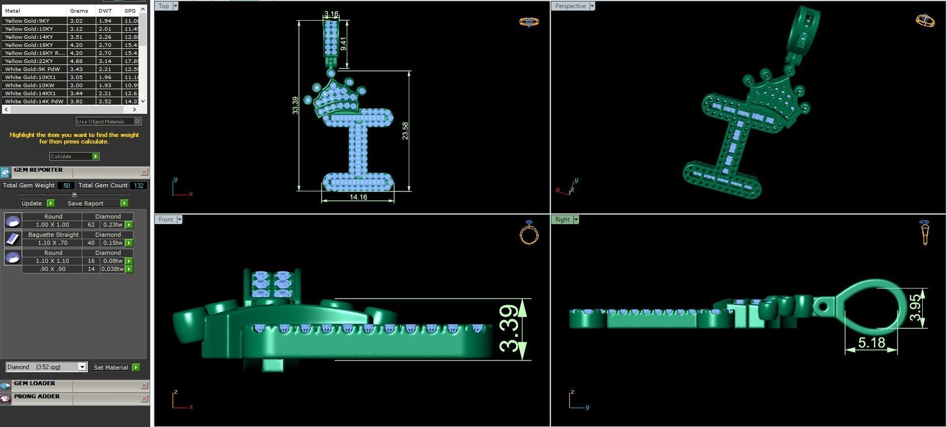 Crown Initial  I  Letter Pendant 3D print model_3