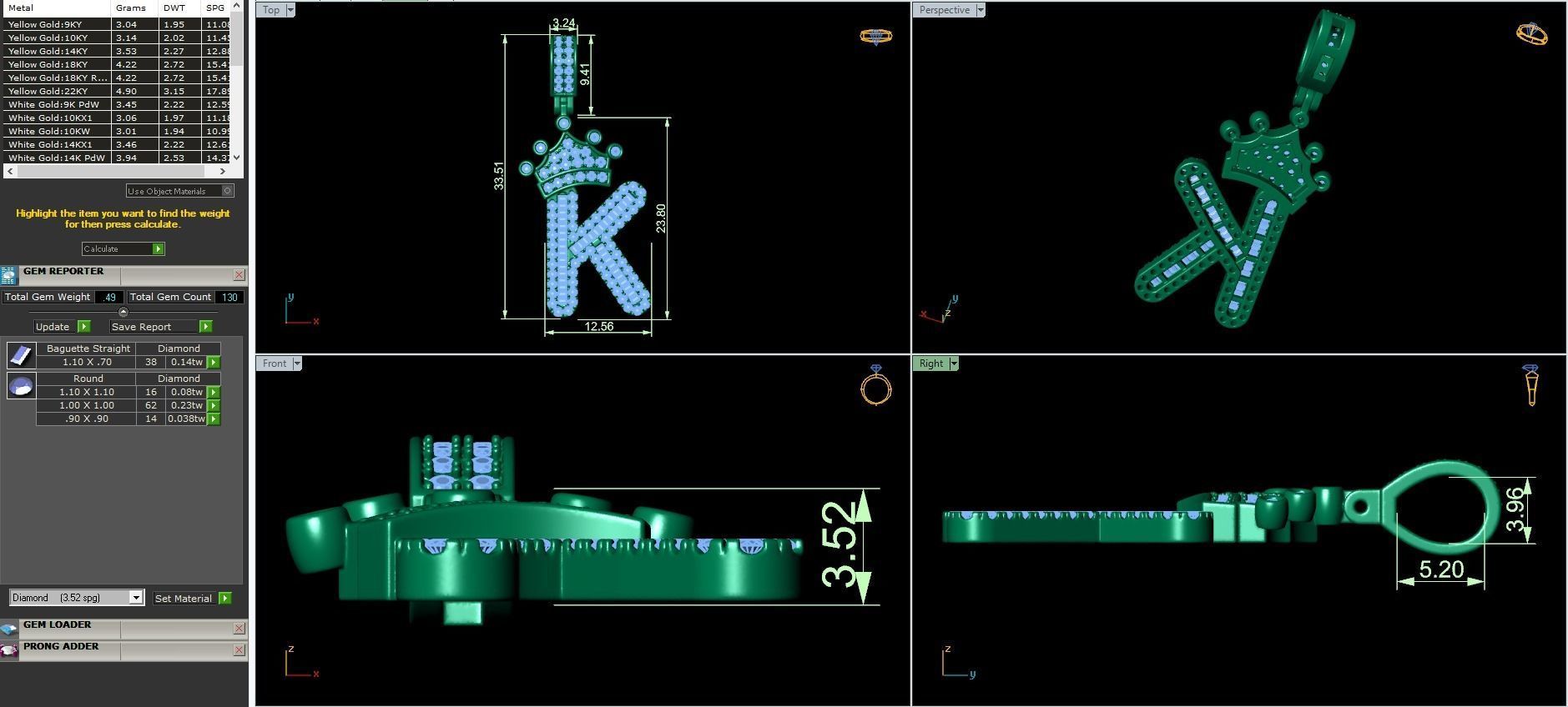 Crown Initial  K  Letter Pendant 3D print model_3