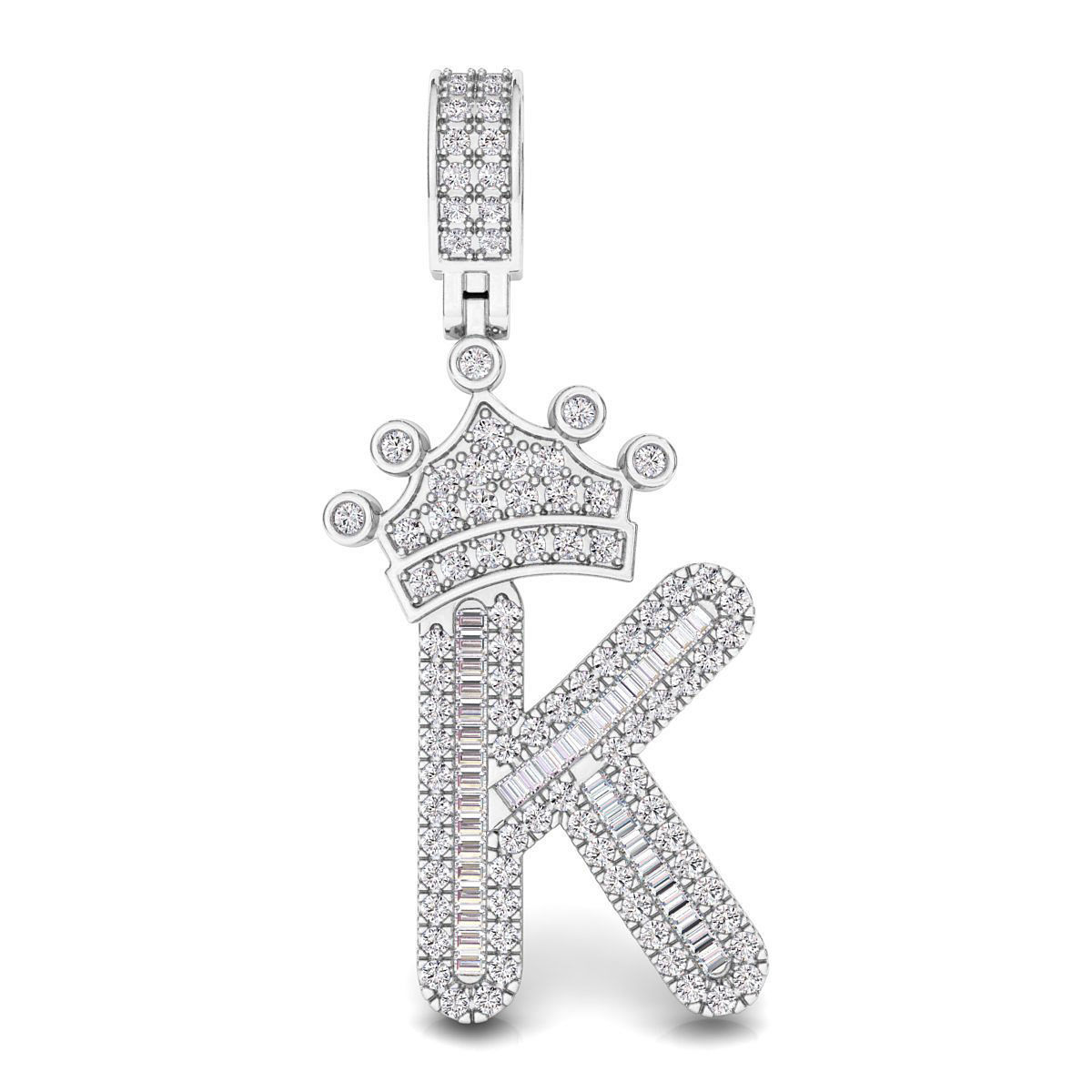 Crown Initial  K  Letter Pendant 3D print model_1