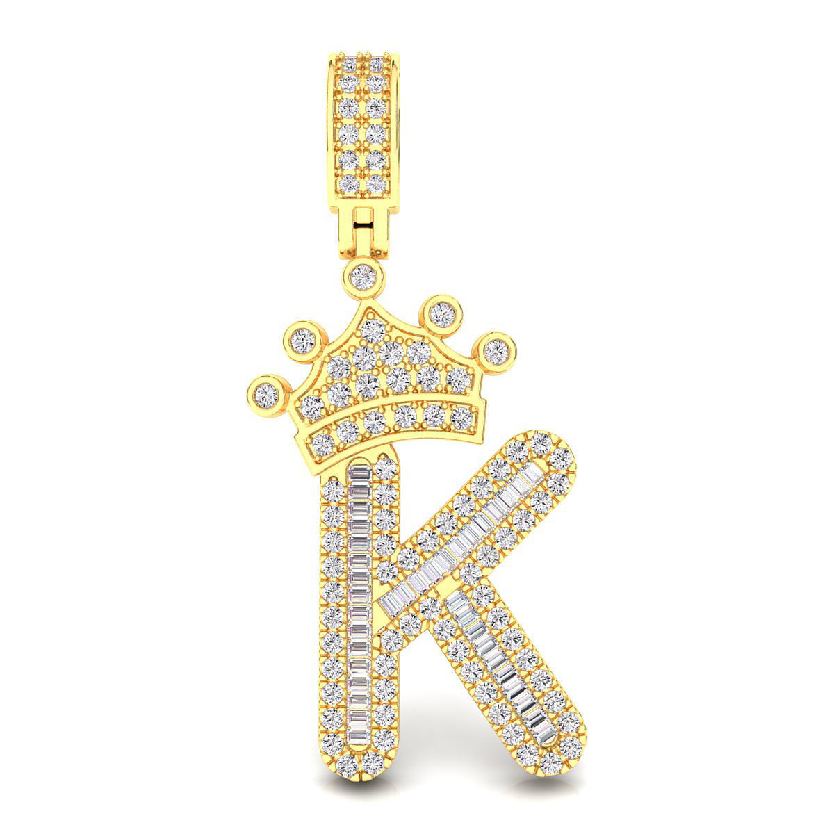 Crown Initial  K  Letter Pendant 3D print model_2