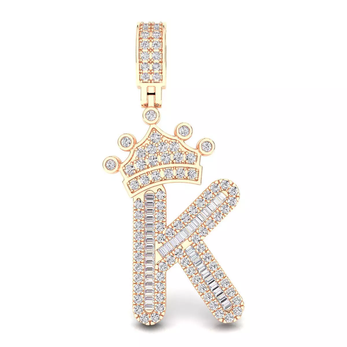 Crown Initial  K  Letter Pendant 3D print model_0