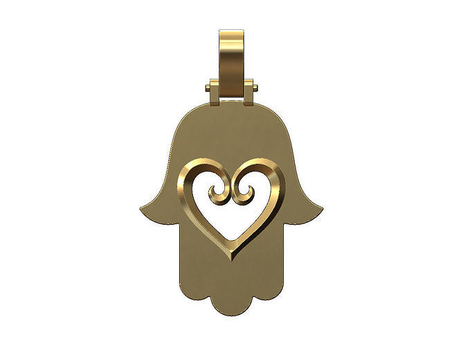 Floral heart ornament Hamssa pendant with bail 3D print model