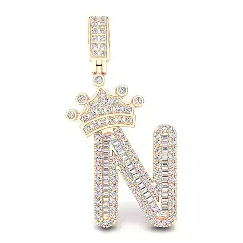 Crown Initial  N  Letter Pendant 3D print model