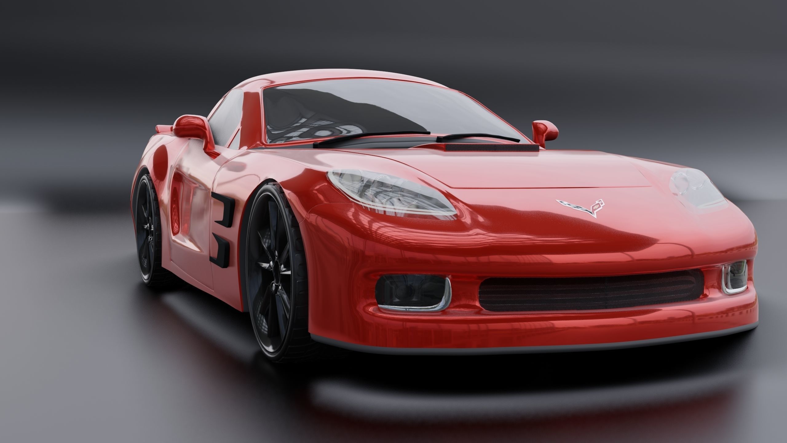 Corvette car 3d model Low-poly 3D model_3