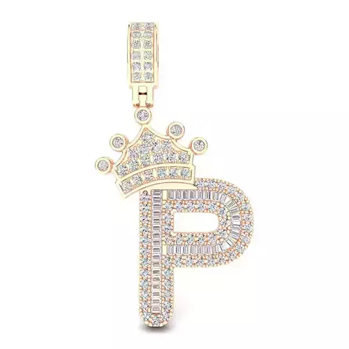 Crown Initial  P  Letter Pendant 3D print model