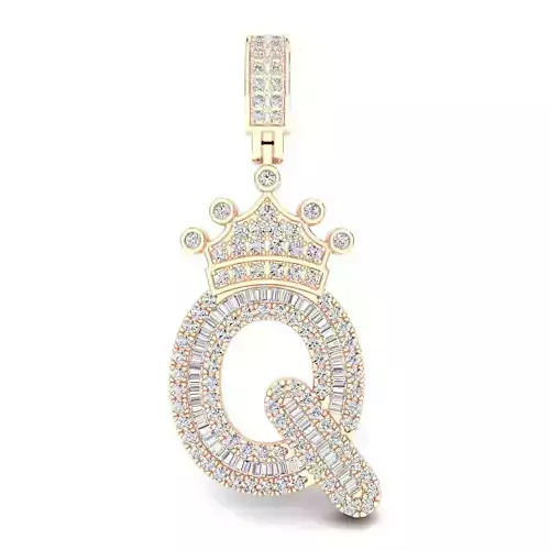 Crown Initial  Q  Letter Pendant