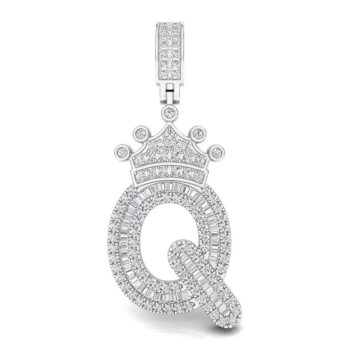 Crown Initial  Q  Letter Pendant 3D print model_1