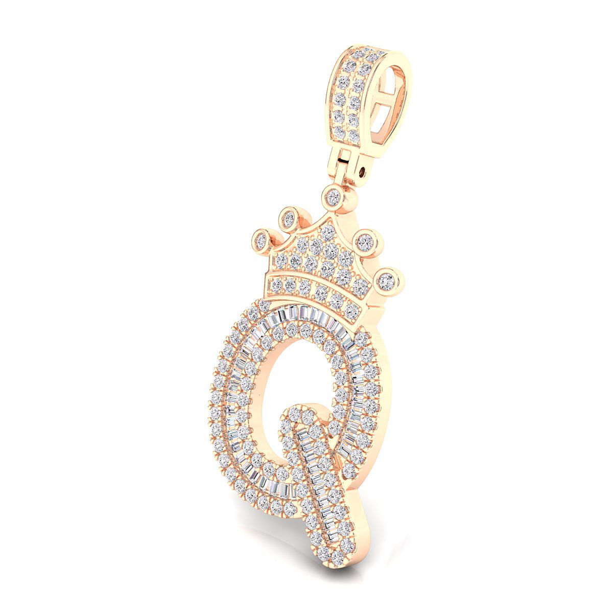 Crown Initial  Q  Letter Pendant 3D print model_5