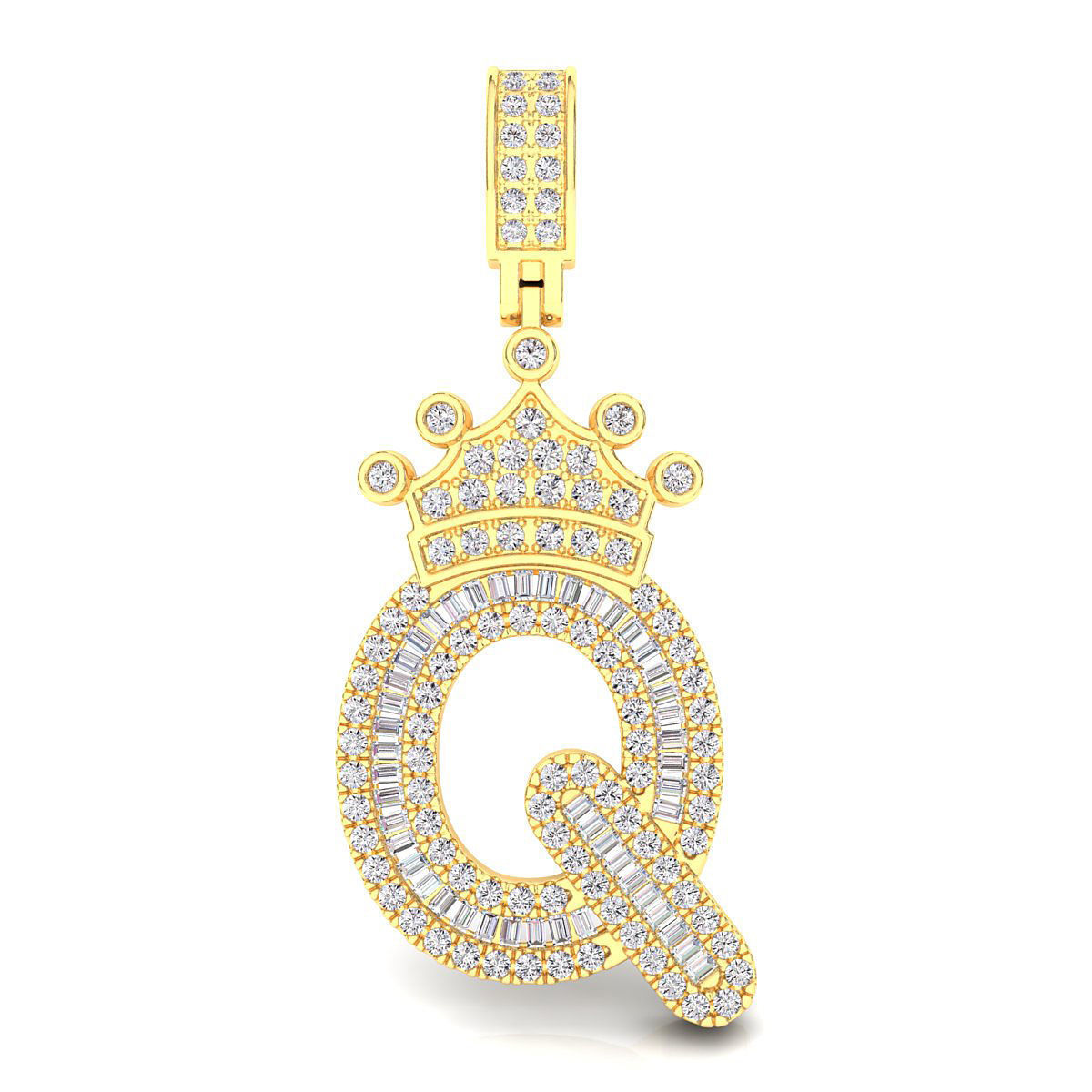 Crown Initial  Q  Letter Pendant 3D print model_2