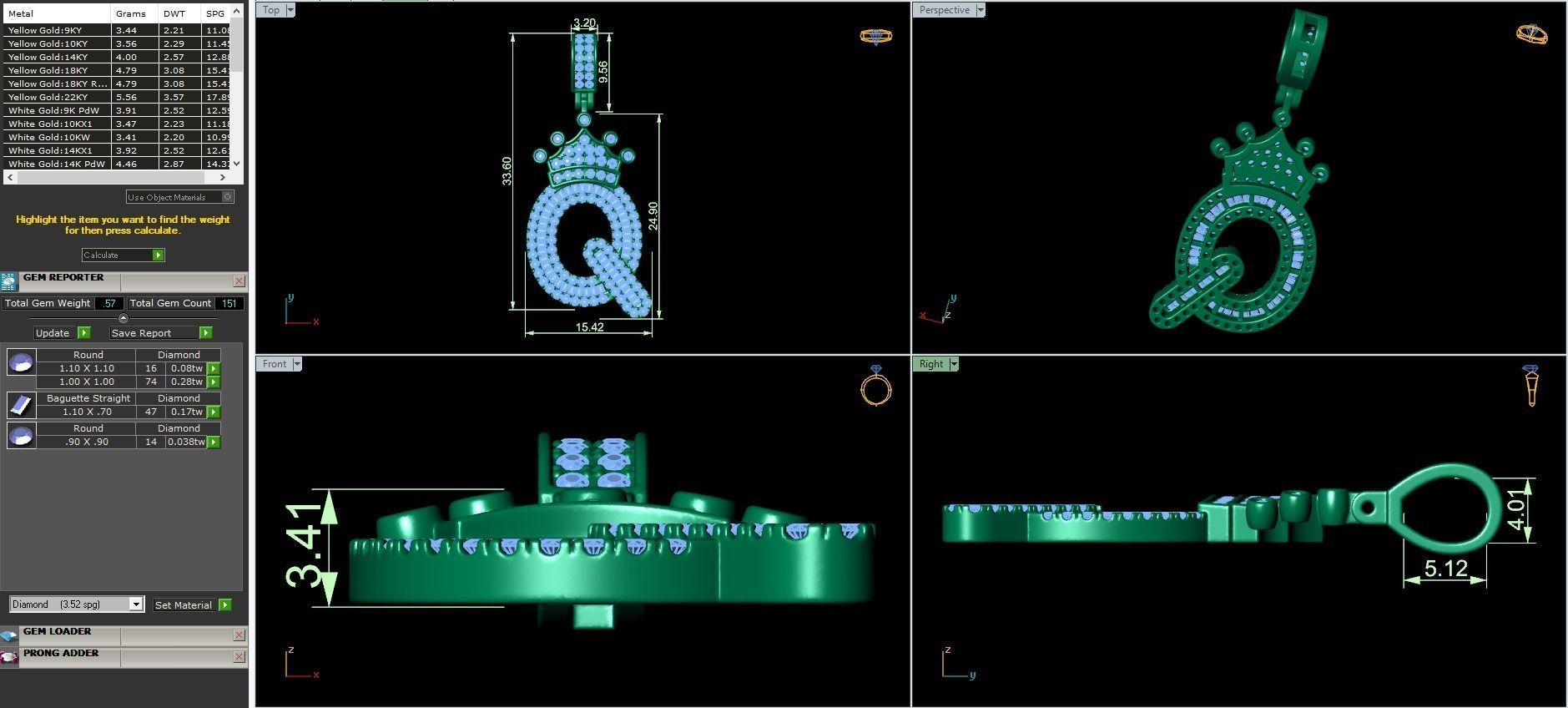 Crown Initial  Q  Letter Pendant 3D print model_3