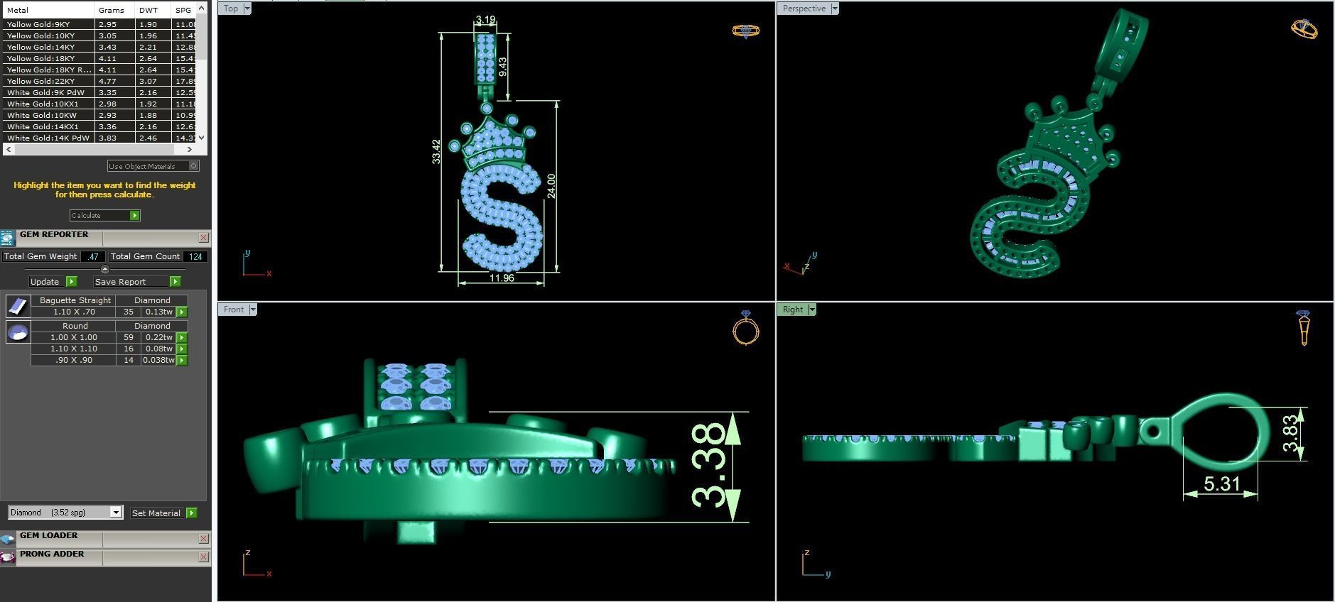 Crown Initial S Letter Pendant 3D print model_3