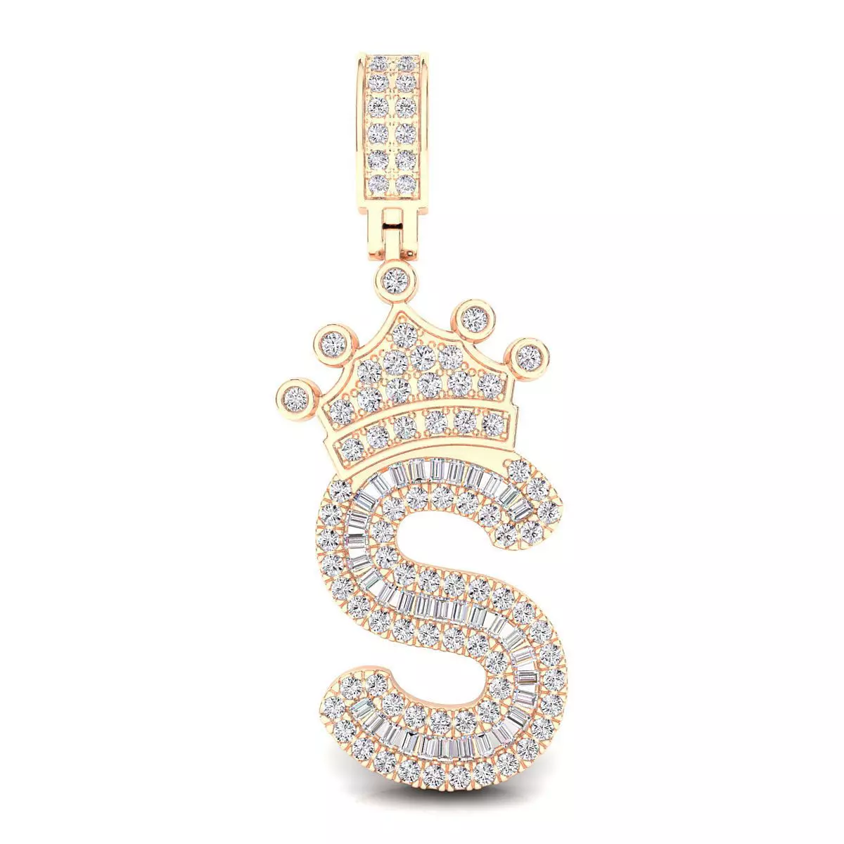 Crown Initial S Letter Pendant 3D print model_0