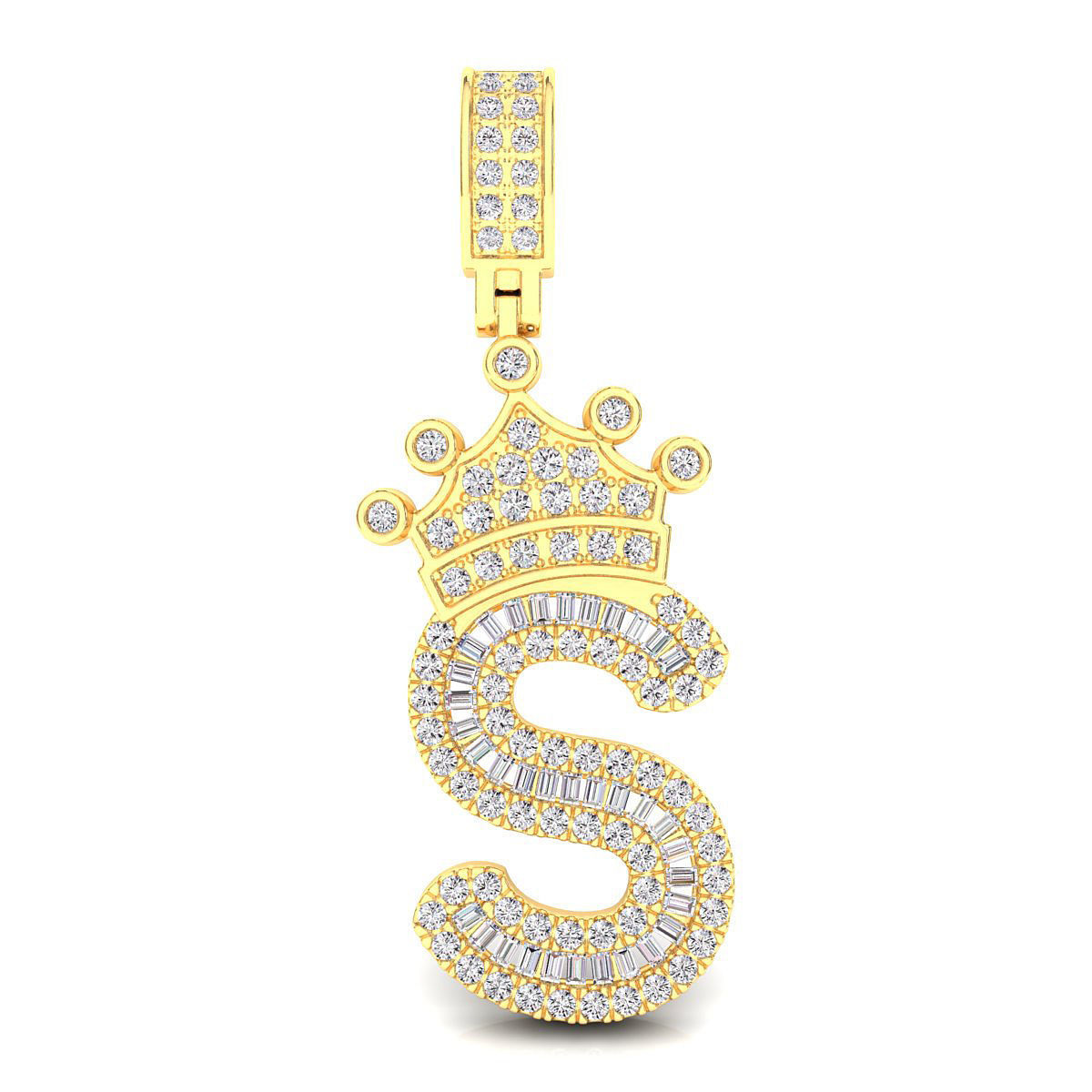Crown Initial S Letter Pendant 3D print model_2
