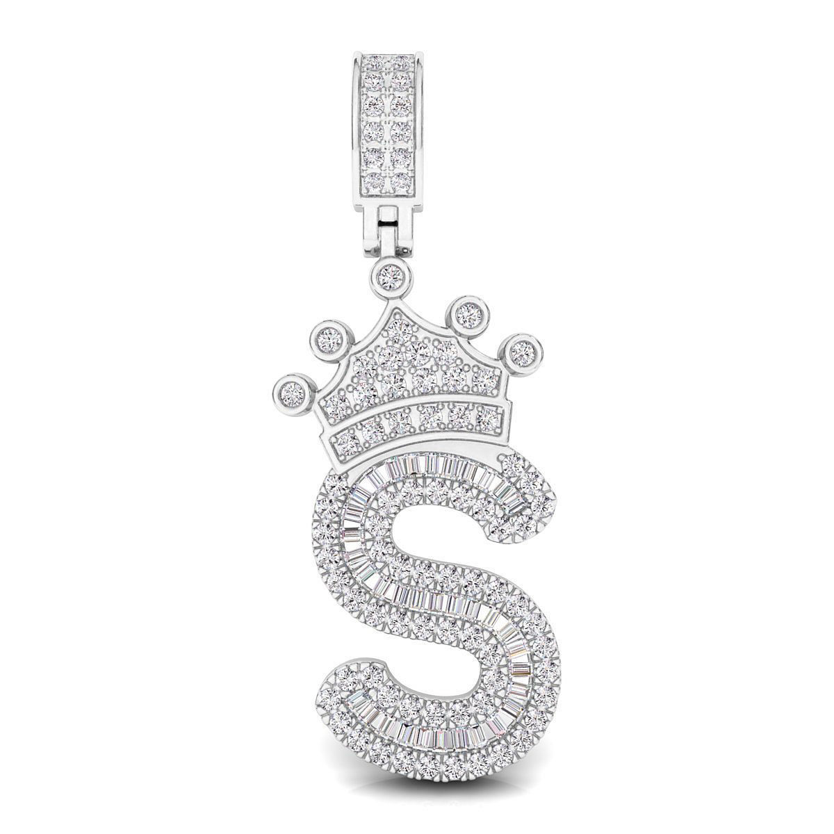 Crown Initial S Letter Pendant 3D print model_1