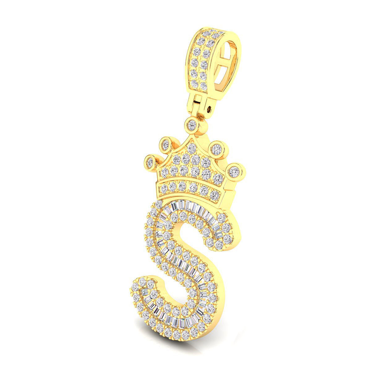 Crown Initial S Letter Pendant 3D print model_6