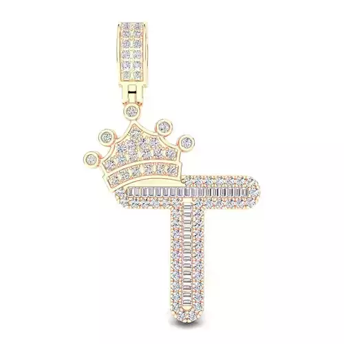 Crown Initial  T  Letter Pendant 3D print model