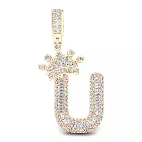 Crown Initial  U  Letter Pendant