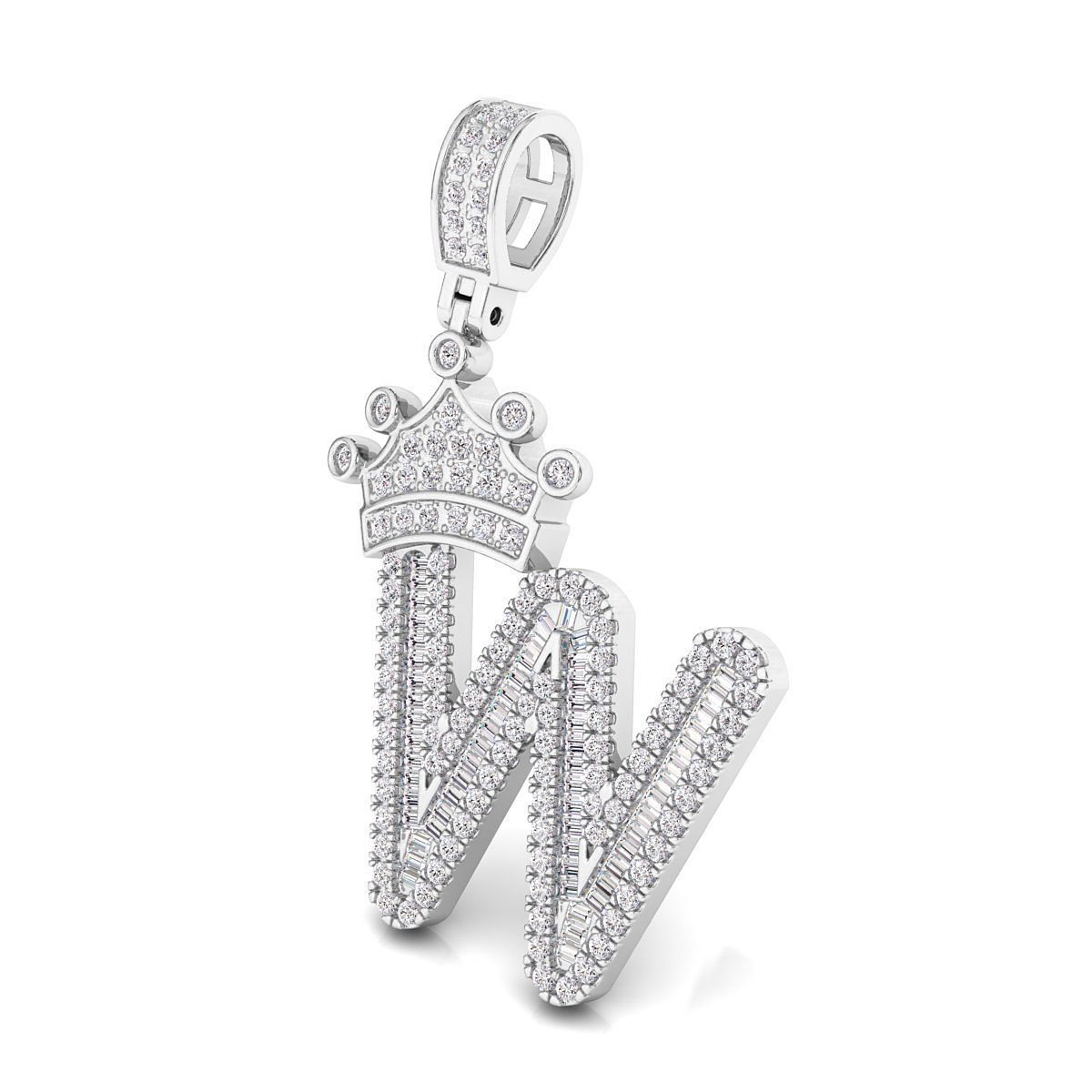 Crown Initial  W  Letter Pendant 3D print model_4