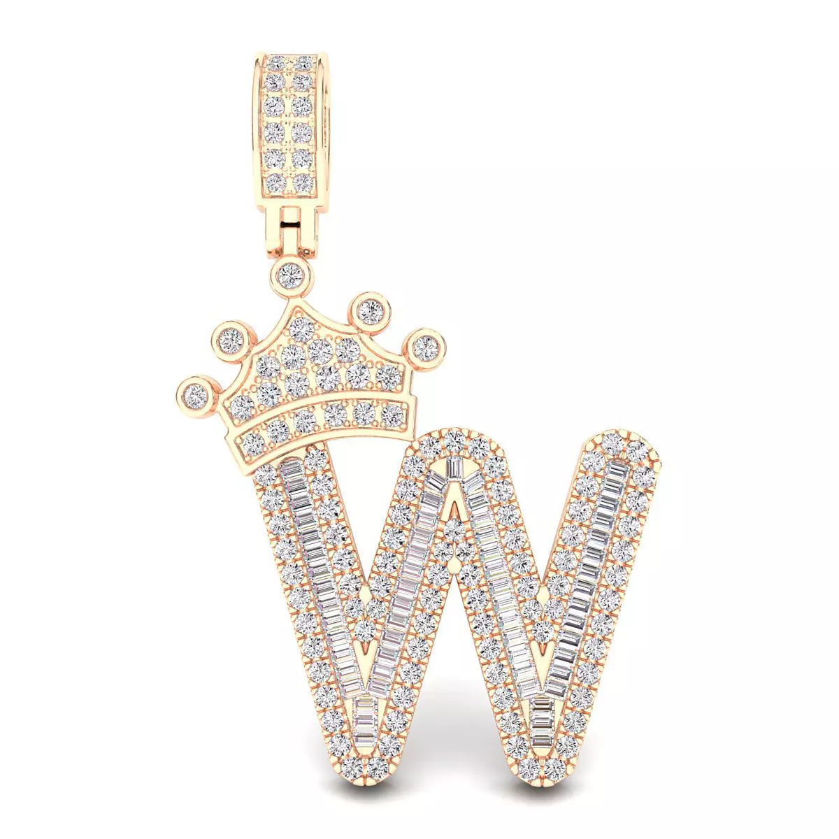 Crown Initial  W  Letter Pendant 3D print model_0