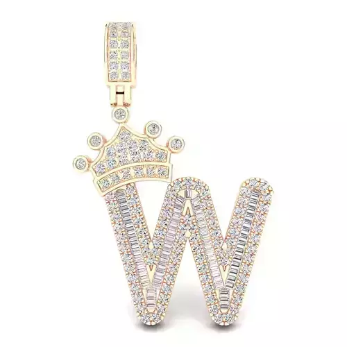 Crown Initial  W  Letter Pendant