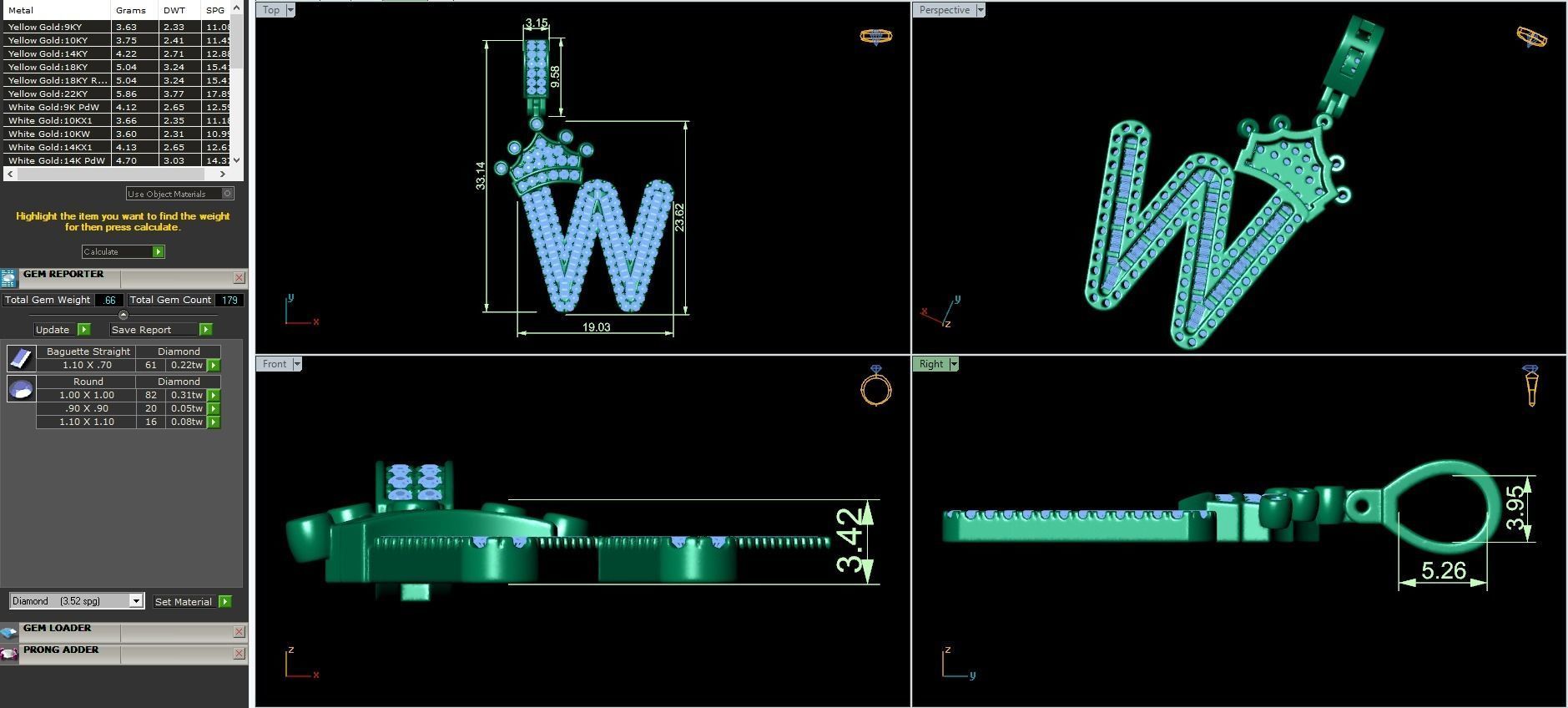 Crown Initial  W  Letter Pendant 3D print model_3