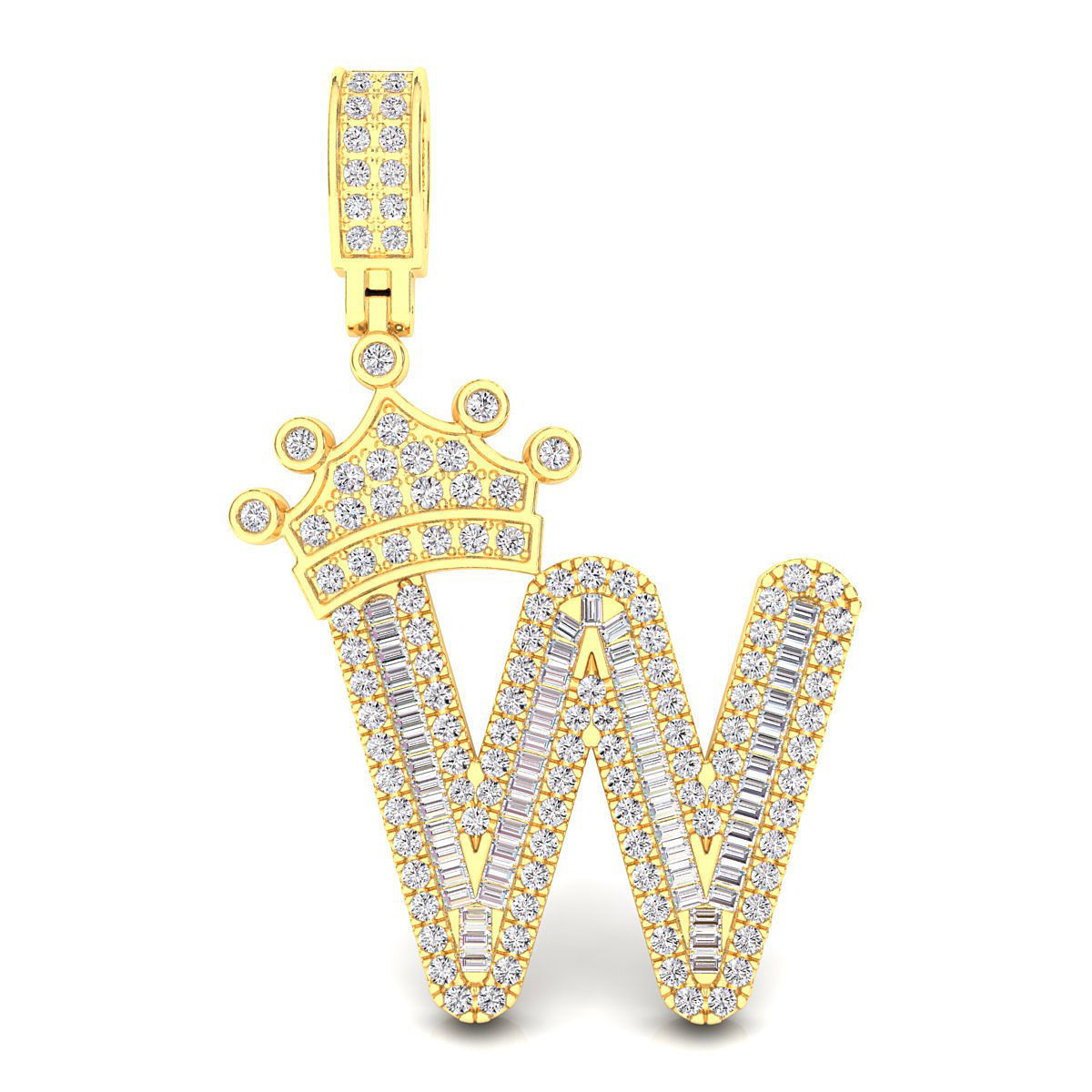 Crown Initial  W  Letter Pendant 3D print model_2