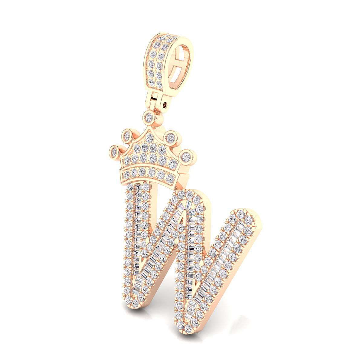 Crown Initial  W  Letter Pendant 3D print model_5