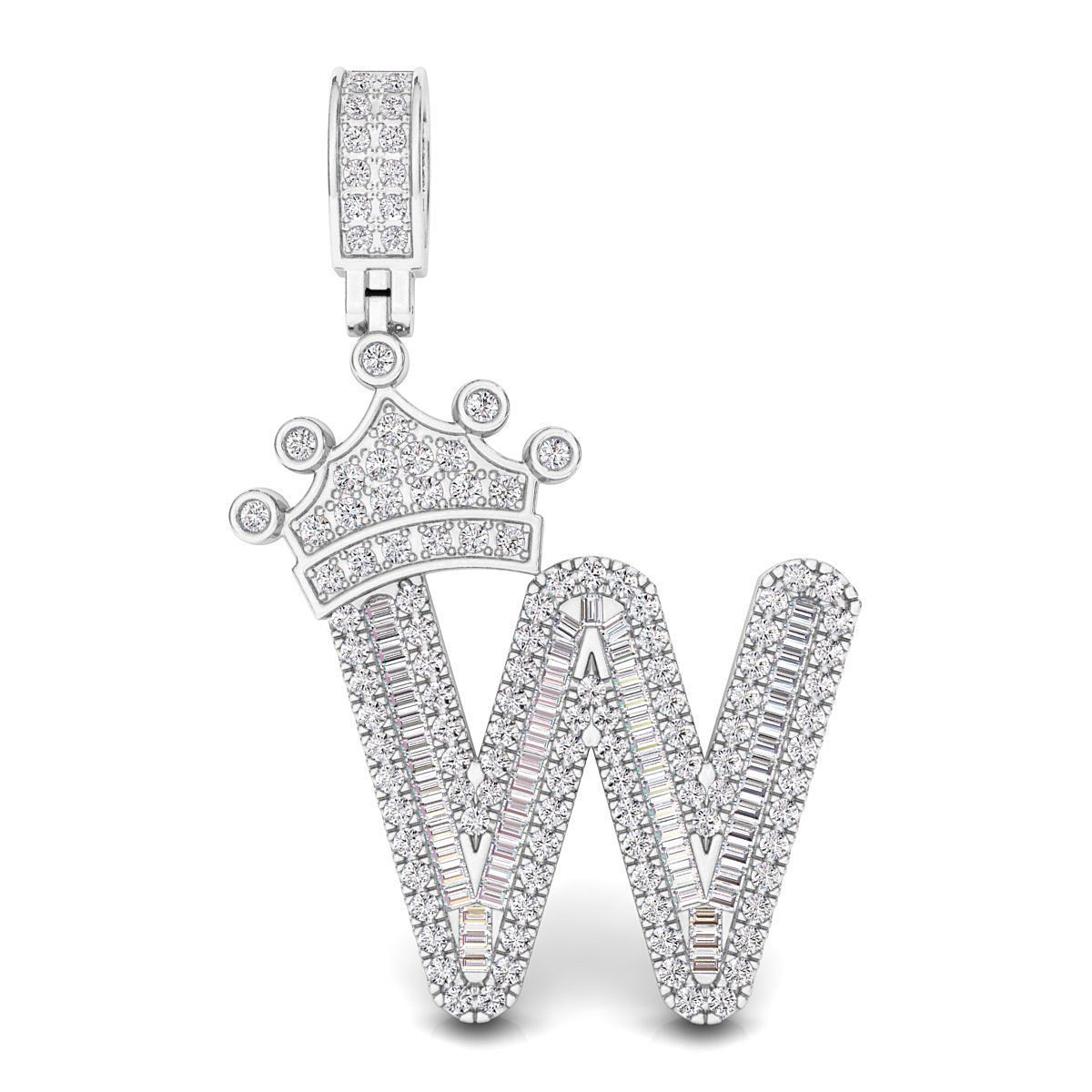 Crown Initial  W  Letter Pendant 3D print model_1