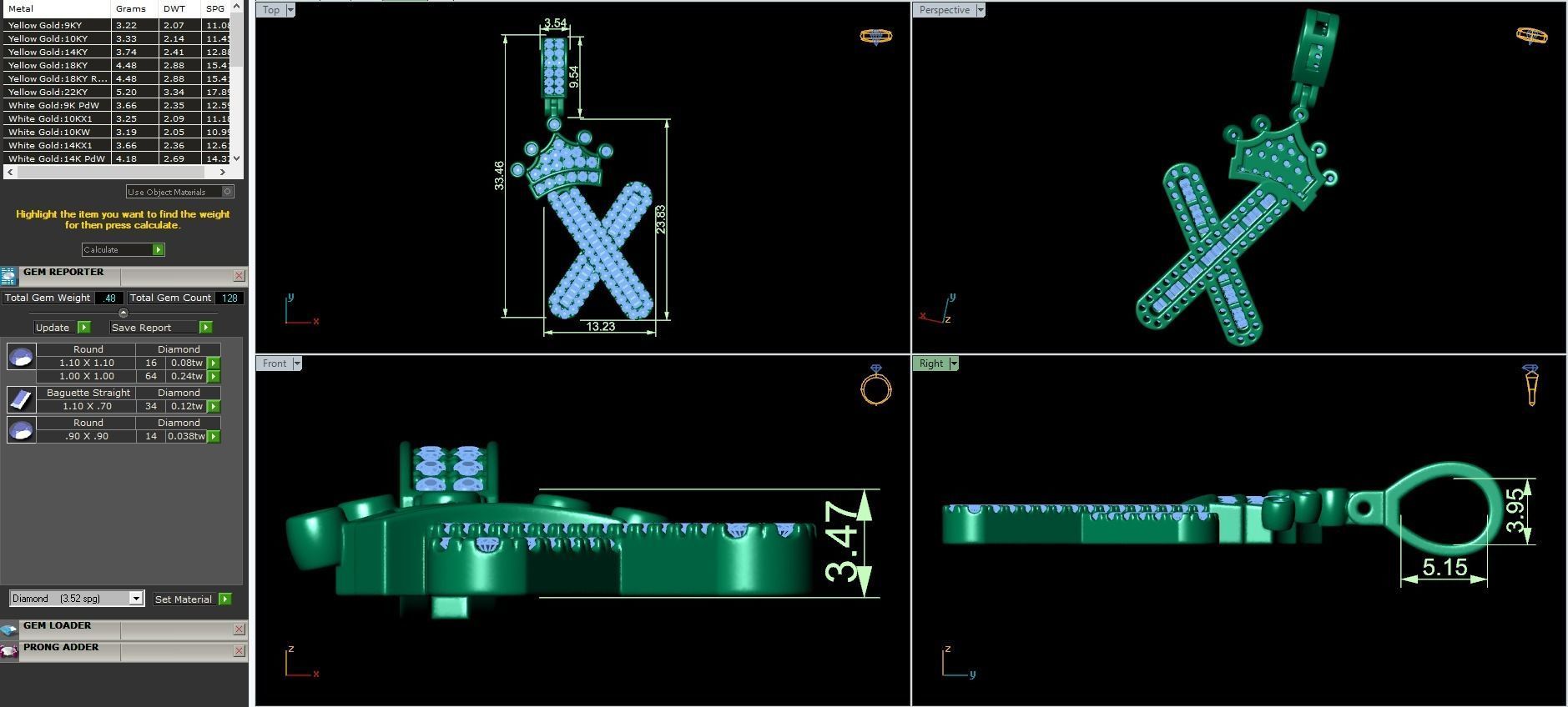 Crown Initial  X  Letter Pendant 3D print model_3